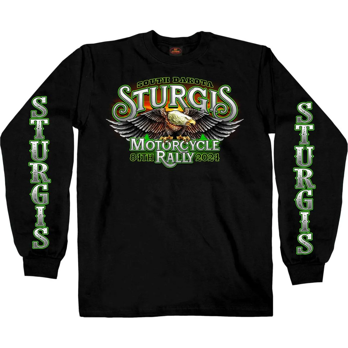 2024 Sturgis #1 Men's Design Eagle & Skull Black Motorcycle Rally Long Sleeve Tee Shirt SPB2109