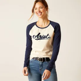 Ariat Ladies Starter Long Sleeve T-Shirt - Oatmeal Heather/Navy