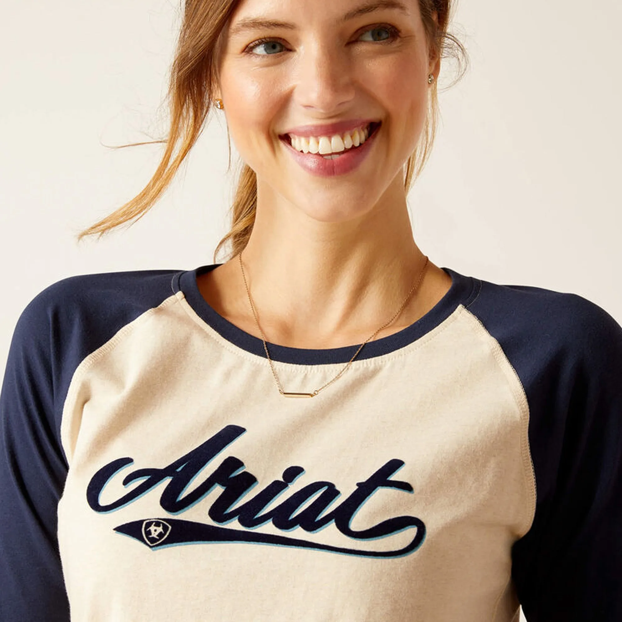 Ariat Ladies Starter Long Sleeve T-Shirt - Oatmeal Heather/Navy