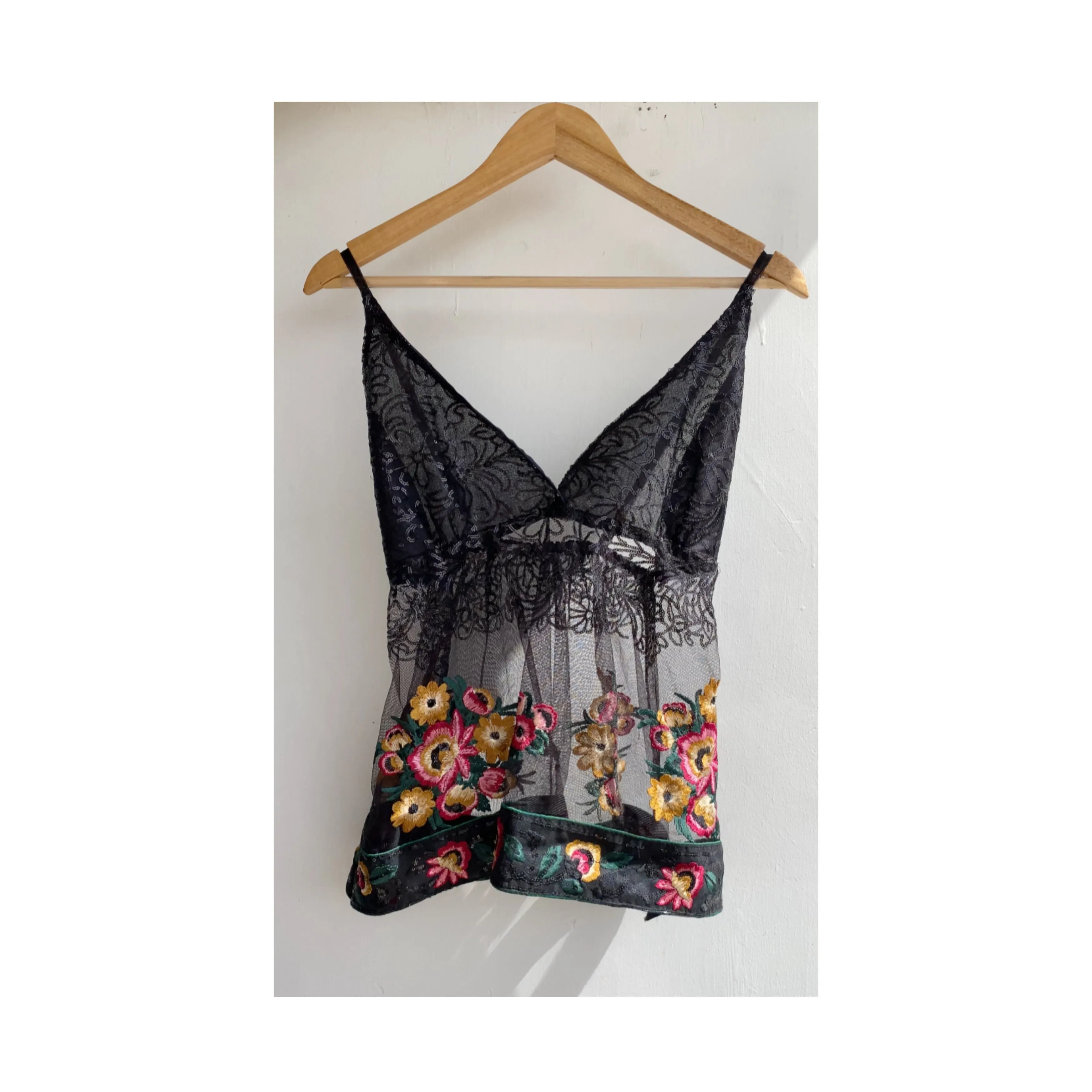 Black sequins bust with floral embroidery