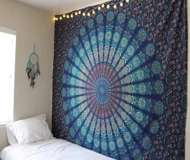 Blue Peacock Tapestry