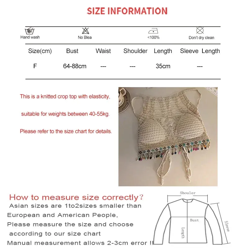 ITOOLIN Women Summer Hollow Out Lace Up Y2K Tank Top Halter Sexy Crop Top Knit Tassel Holiday Top Beach Boho Camis 2024