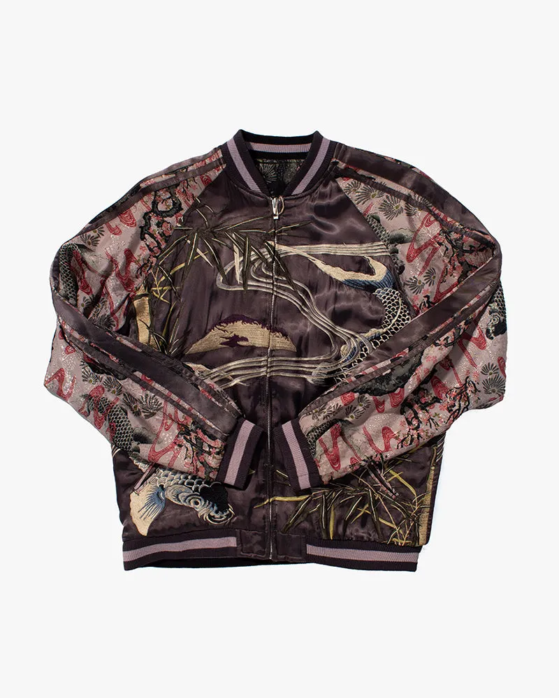 Japanese Repro Souvenir Jacket, Reversible, Purple with Goldfish and Cherry Blossoms