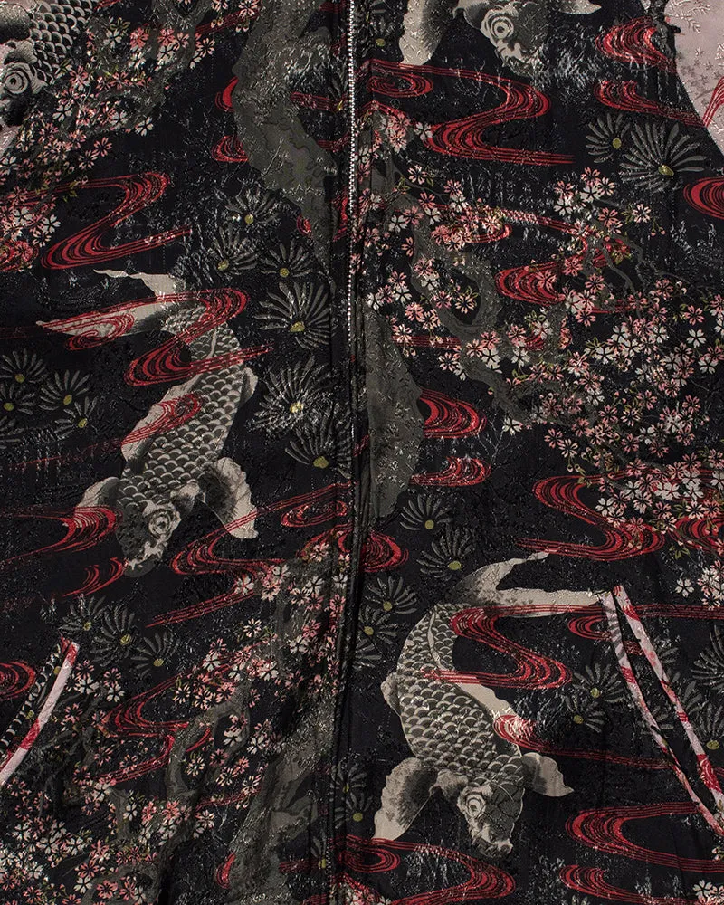 Japanese Repro Souvenir Jacket, Reversible, Purple with Goldfish and Cherry Blossoms