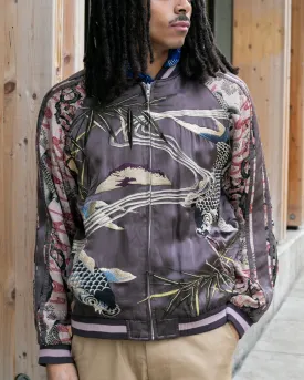 Japanese Repro Souvenir Jacket, Reversible, Purple with Goldfish and Cherry Blossoms