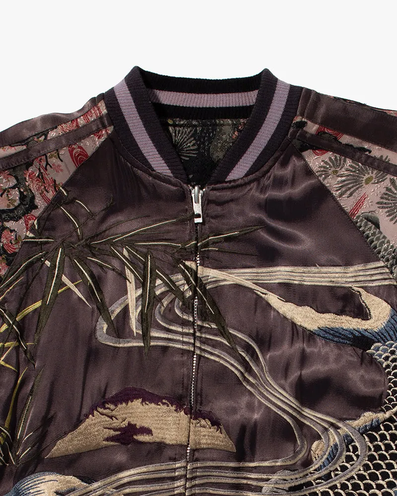 Japanese Repro Souvenir Jacket, Reversible, Purple with Goldfish and Cherry Blossoms