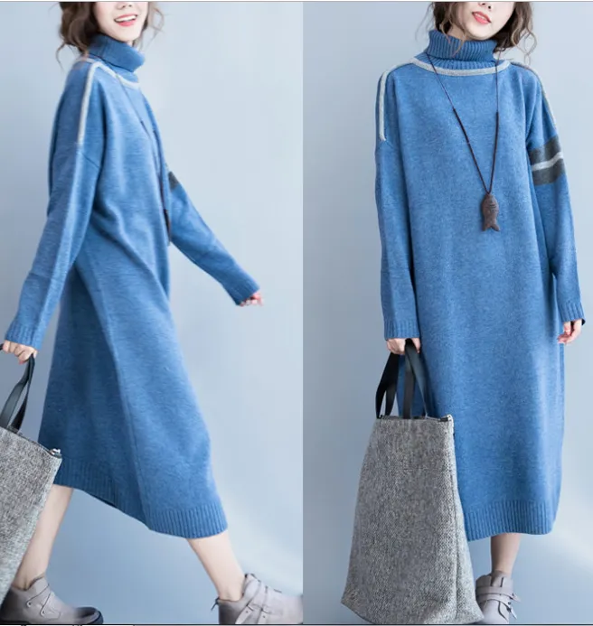 Loose Fall High Collar Knit Dresses Casual Women Dresses SSM97213