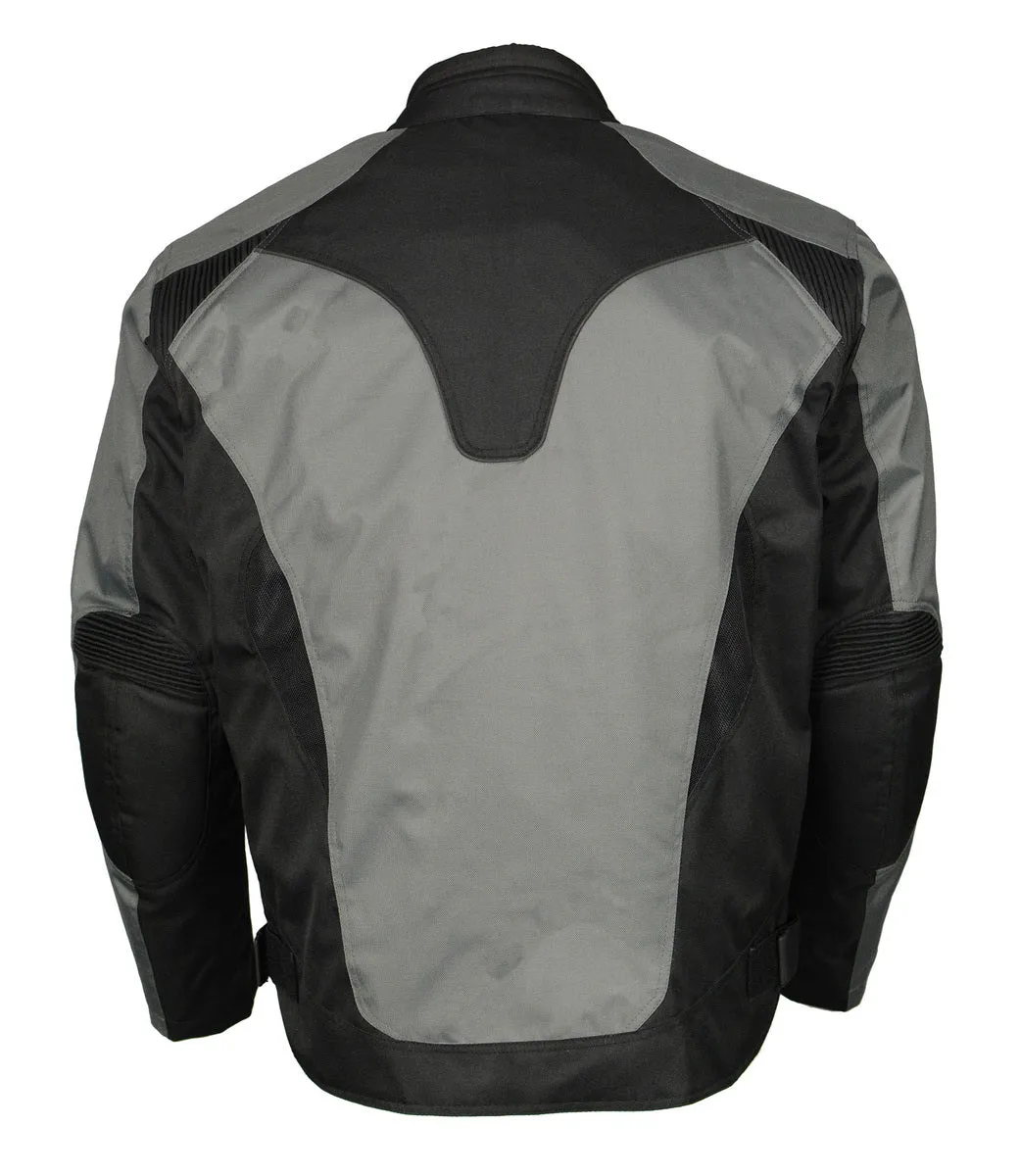 M Boss Motorcycle Apparel BOS11701 Men's Black/Grey Nylon Motorcycle Racer Riding Jacket with Mesh Panel Black