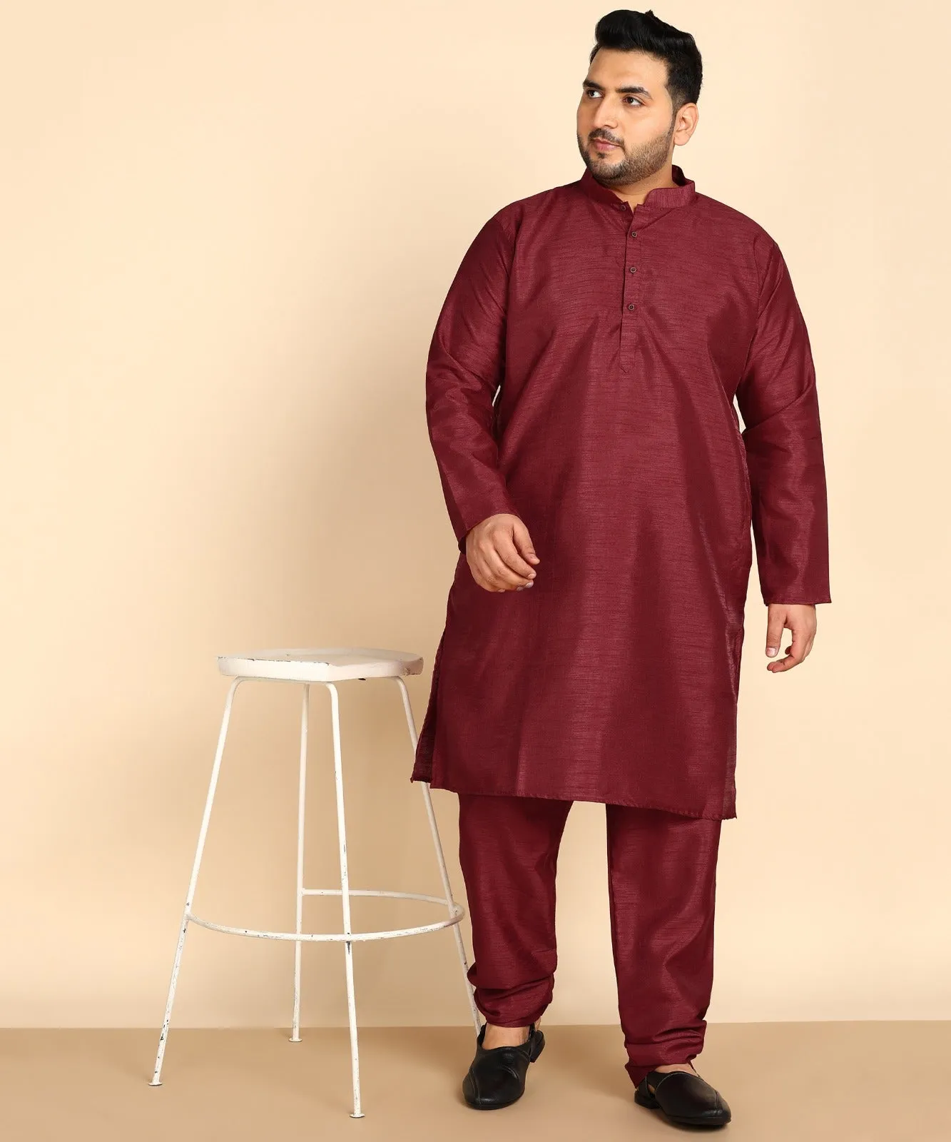 Maroon Straight Raw Silk Kurta Set