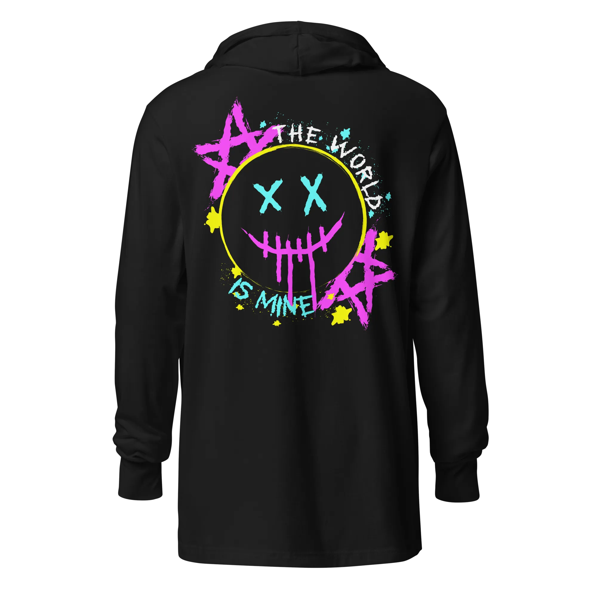 Men's Graffiti Graphic Black Hooded Long Sleeve Tee