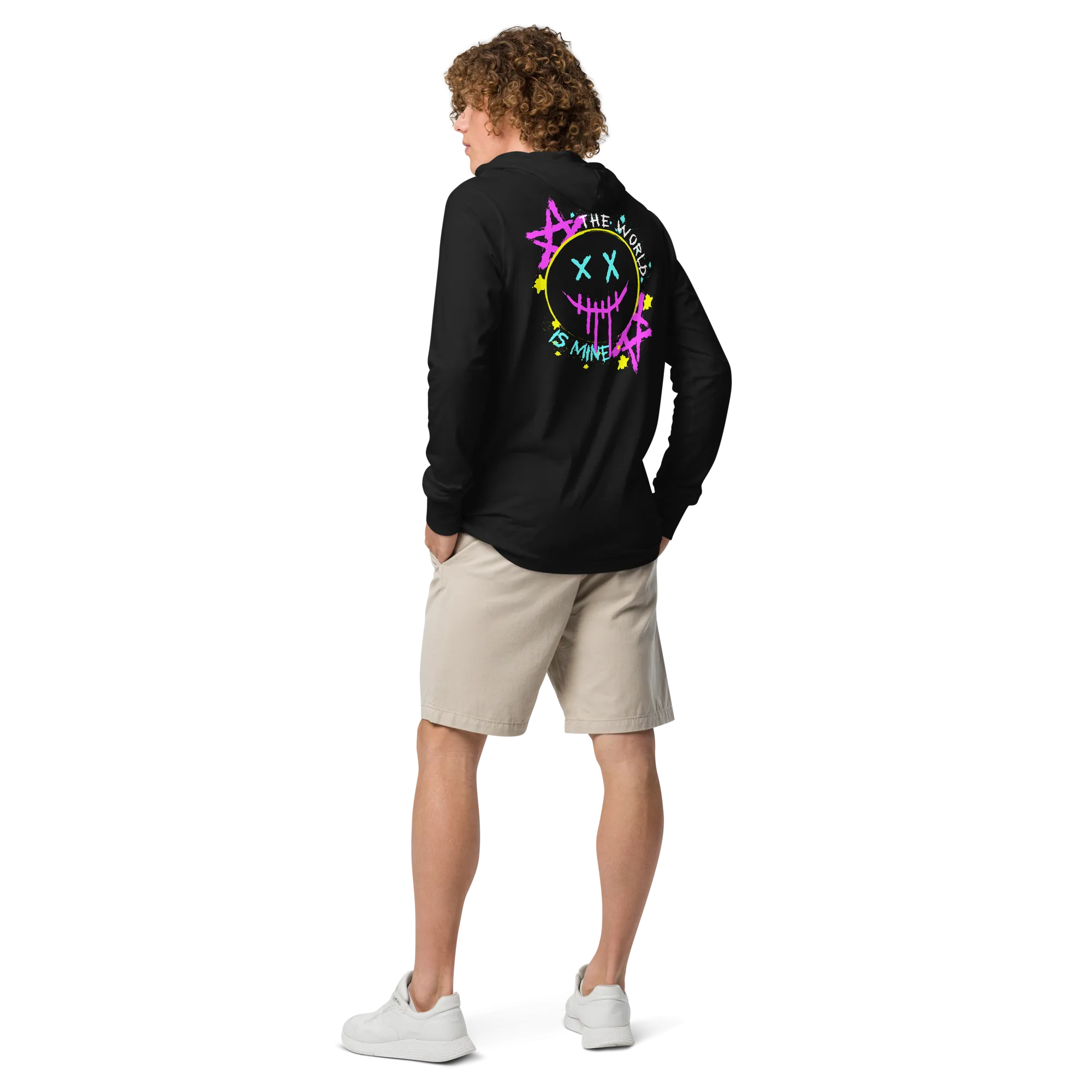 Men's Graffiti Graphic Black Hooded Long Sleeve Tee