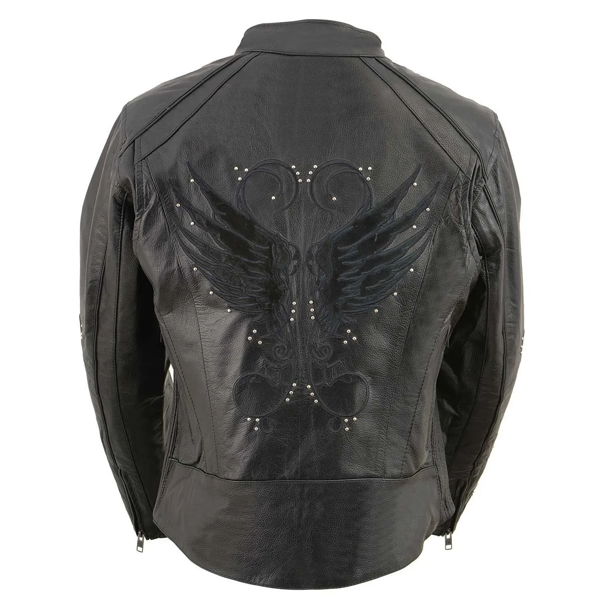 Milwaukee Leather X1952 Women's Embroidered Wing and Stud Design Black Leather Scooter Jacket