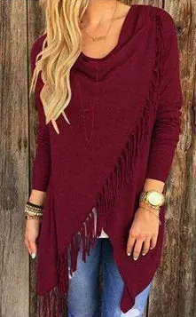 New Fashion Women Autumn Casual Jacket Long Sleeve Knitted Fringe Tassel Cardigan Loose Sweater Outwear Winter Coat