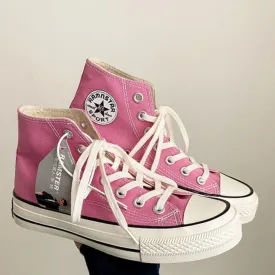 Pink Lace-up Canvas High-top Shoes