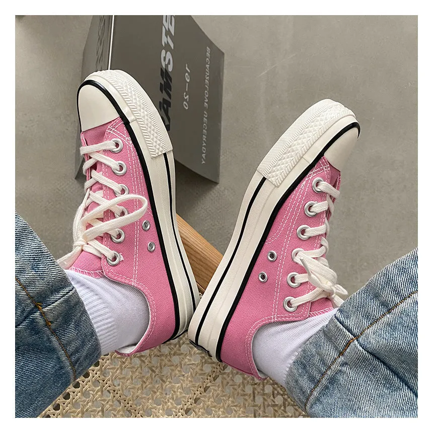 Pink Lace-up Canvas High-top Shoes