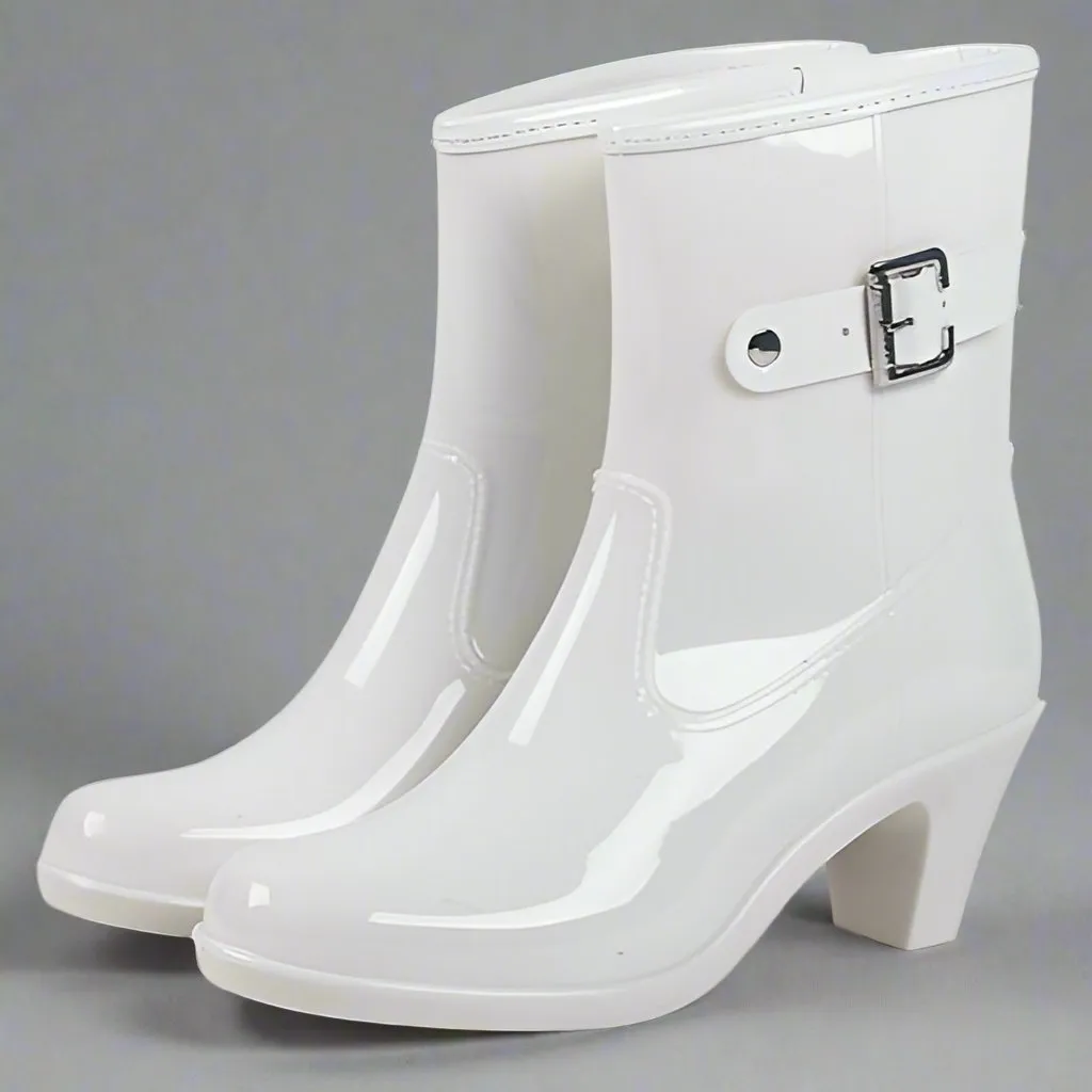 Rain Boots Buckle Ladies Rain Boots High Heel Waterproof Ankle Rubber