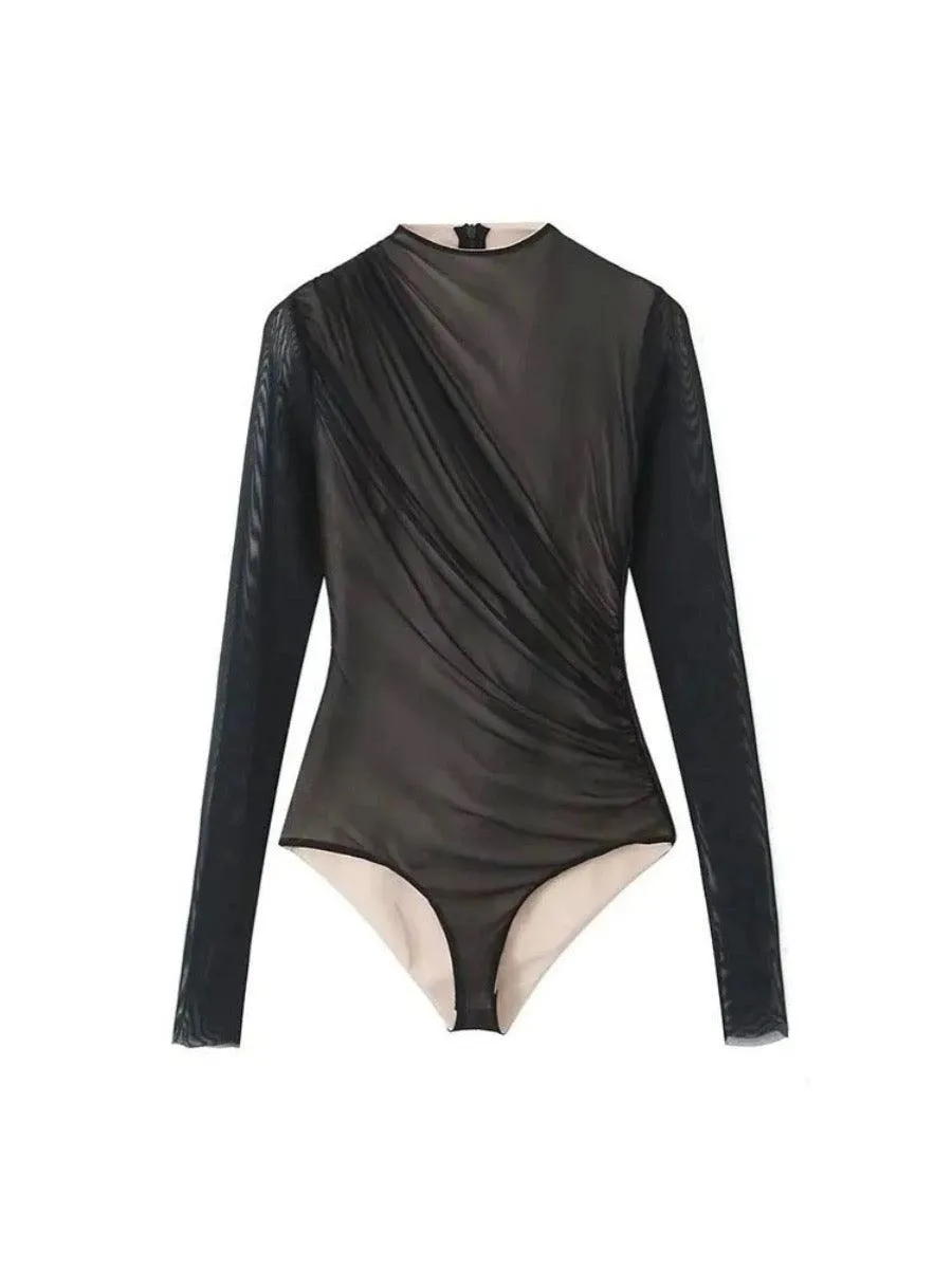 Reva Ruched Bodysuit in Black