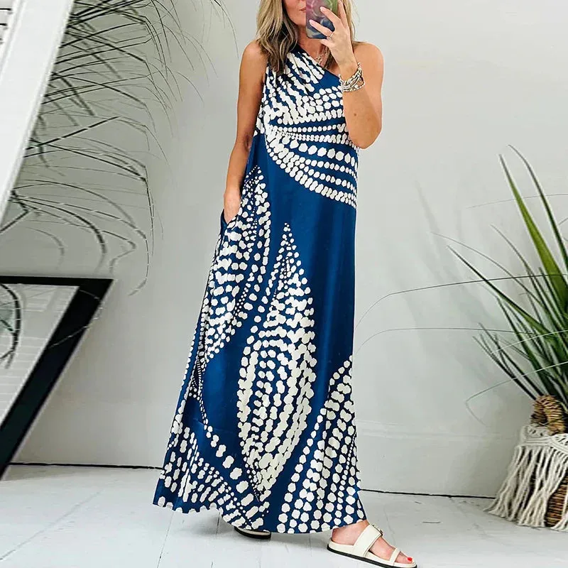 Shoulder Casual Party Vestidos Summer Dress Bohemian Printed Loose2024Asymmetric Pocket Long's Off