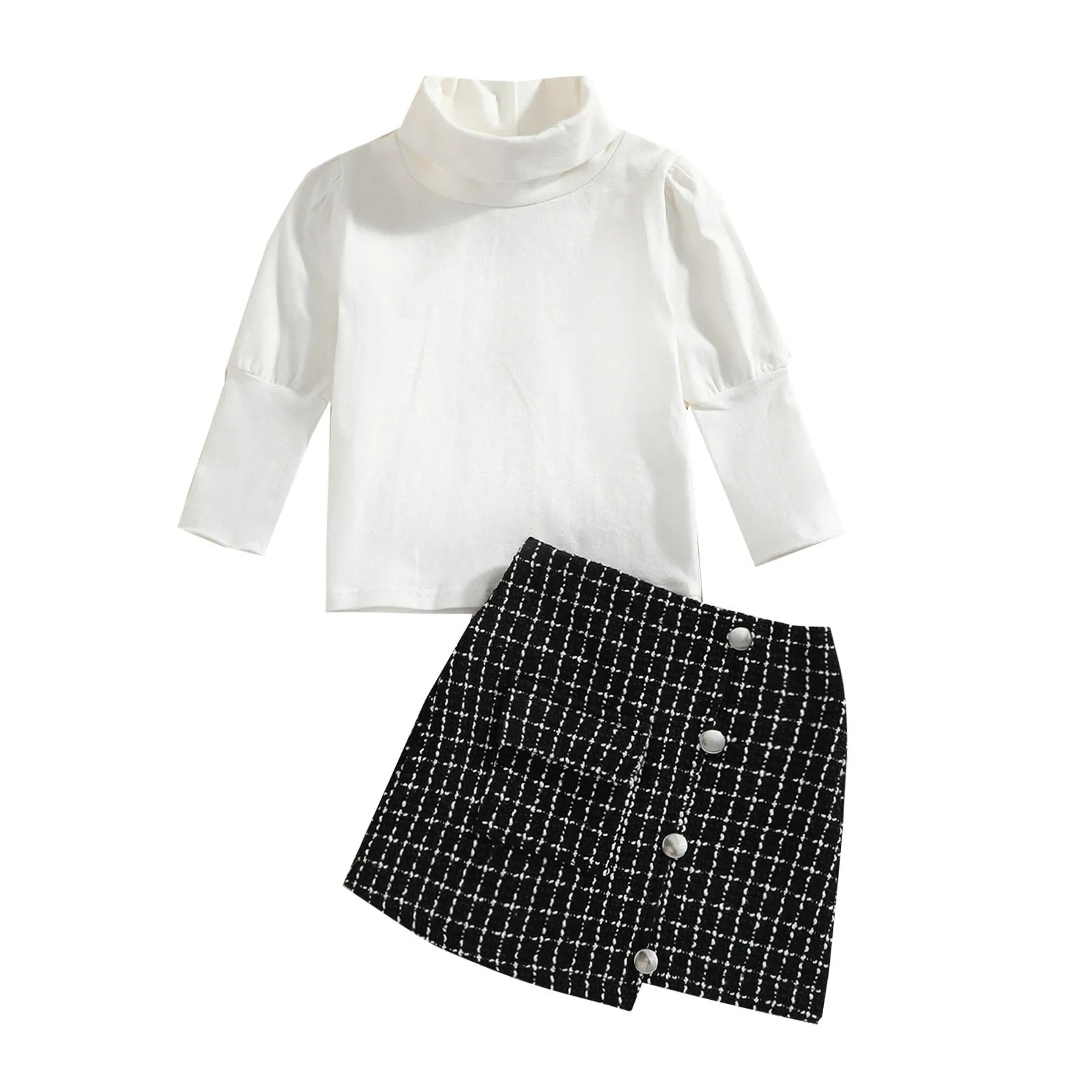 Turtleneck Top Plaid Mini Skirt Set, 0-4T