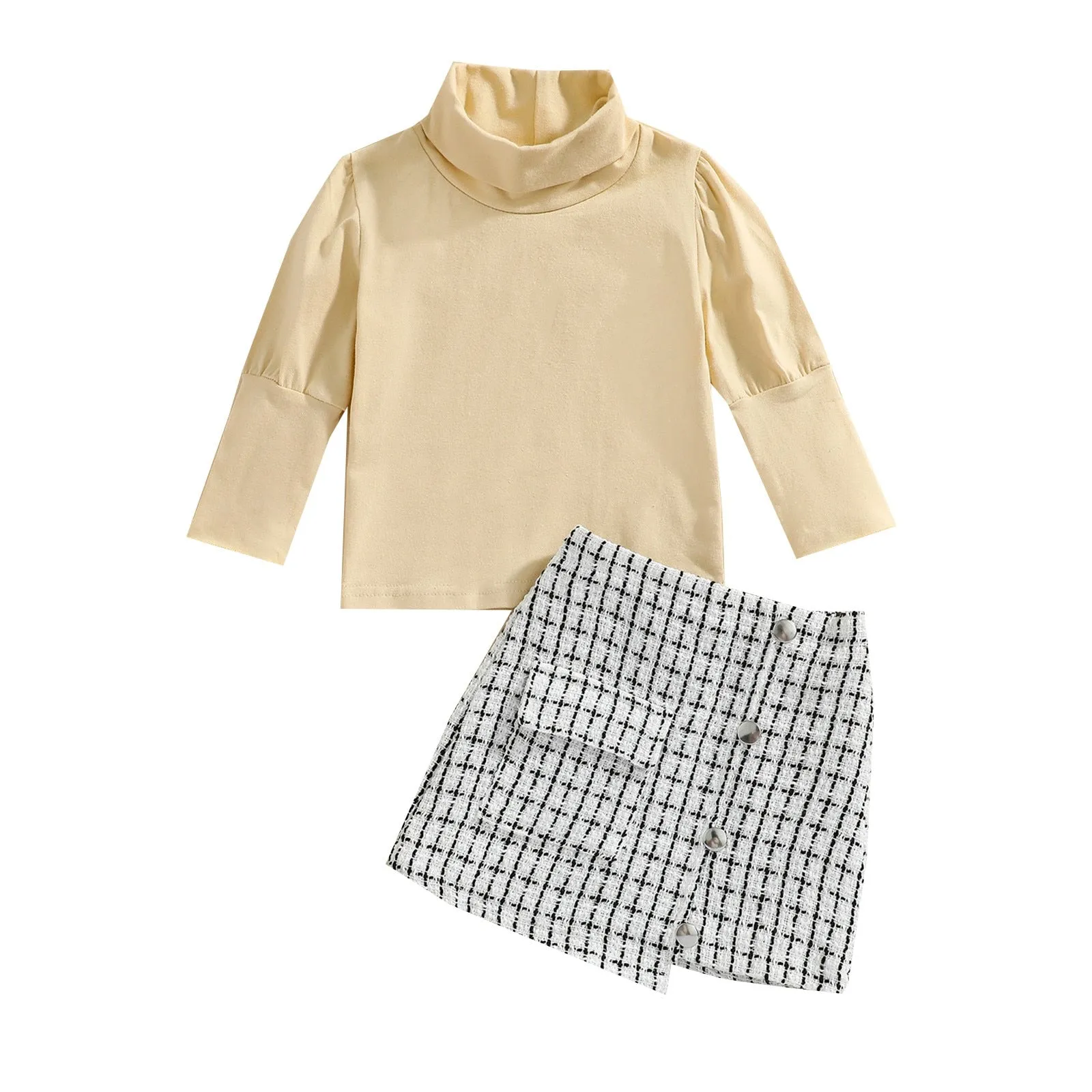 Turtleneck Top Plaid Mini Skirt Set, 0-4T