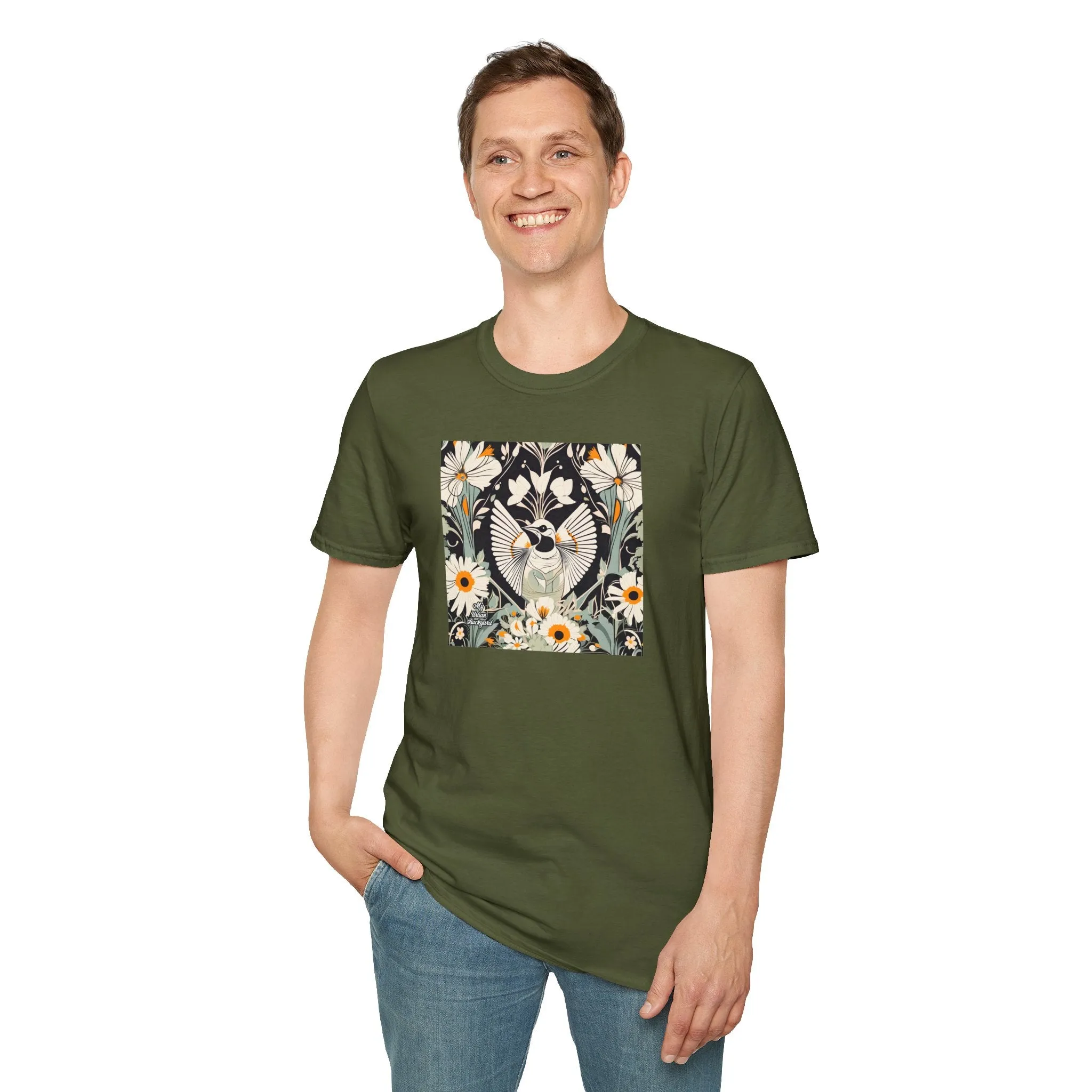 White Bird with Flowers, Soft 100% Cotton T-Shirt, Unisex, Short Sleeve, Classic Fit