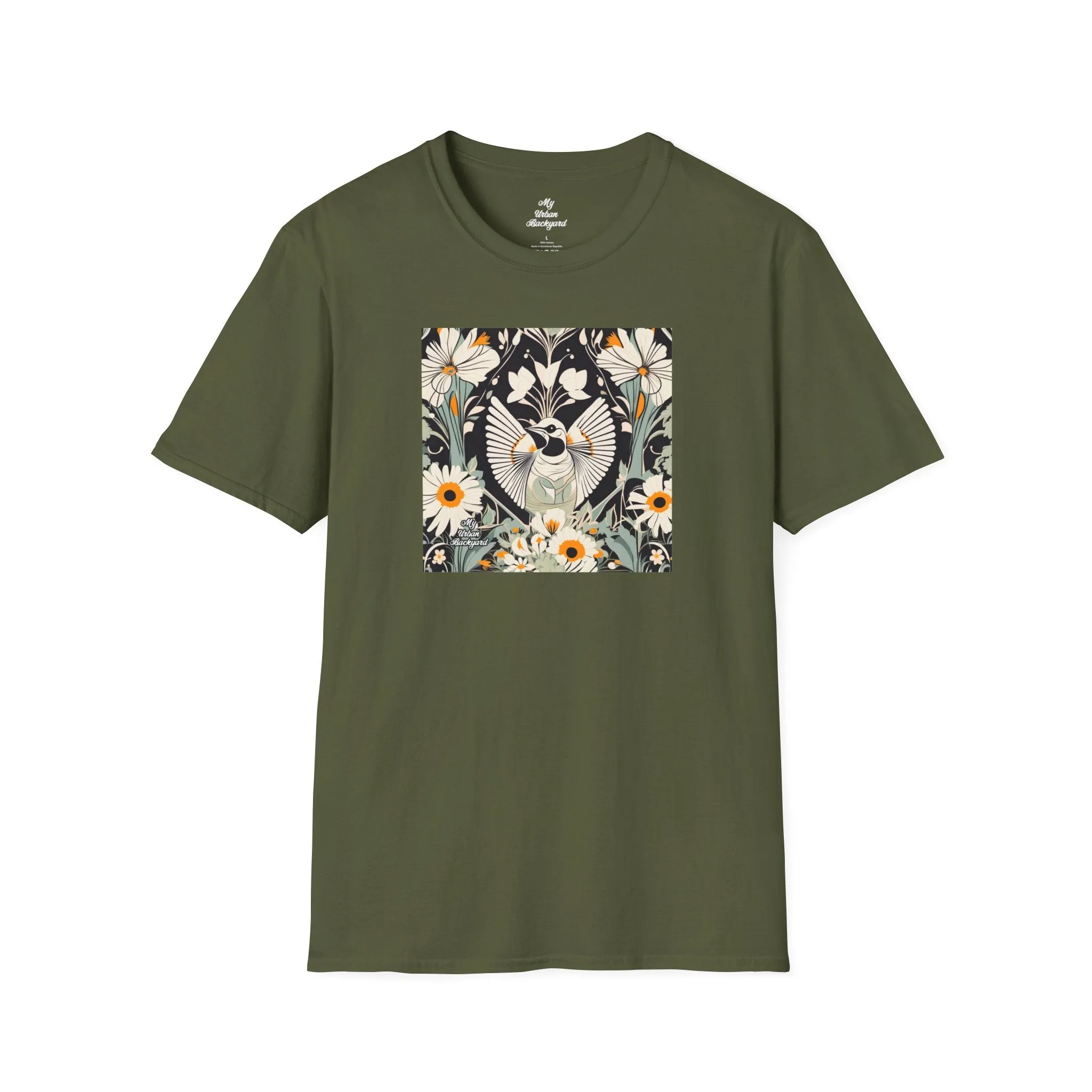 White Bird with Flowers, Soft 100% Cotton T-Shirt, Unisex, Short Sleeve, Classic Fit